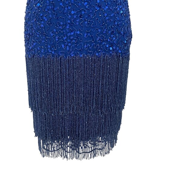 Mac Duggal Blue Fringe Sequin Dress Size 0 One Shoulder Party NYE Cocktail Glam - Picture 9 of 14